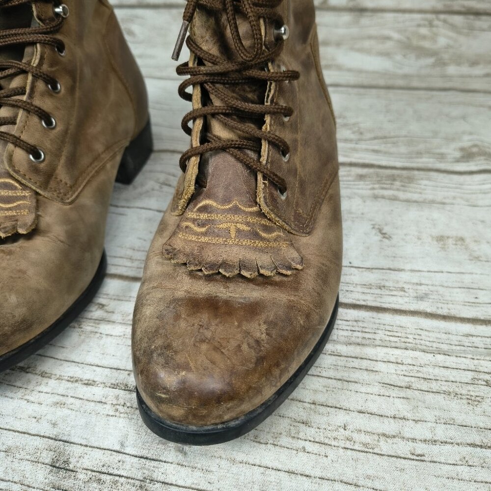Ariat Brown Leather Western Paddock Kiltie Boots Size Women 7 - Picture 4 of 8